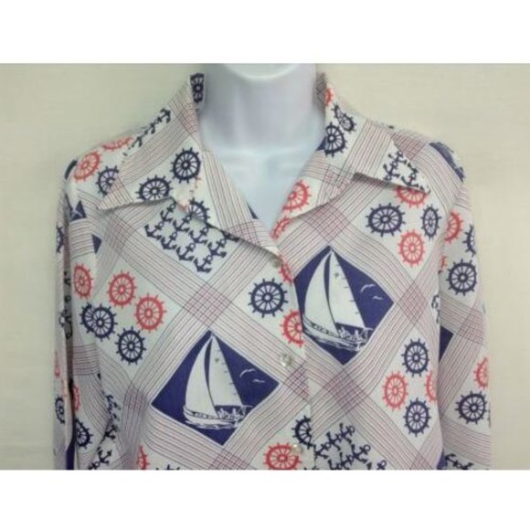 Women's Blue Nautical Long Sleeve Blouse 15/16 - Picture 2 of 5